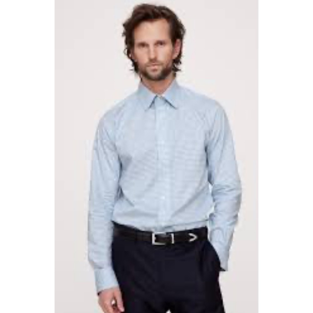Banana Republic Non-Iron Slim Fit Blue Plaid Long‎ Sleeve Button Down Shirt